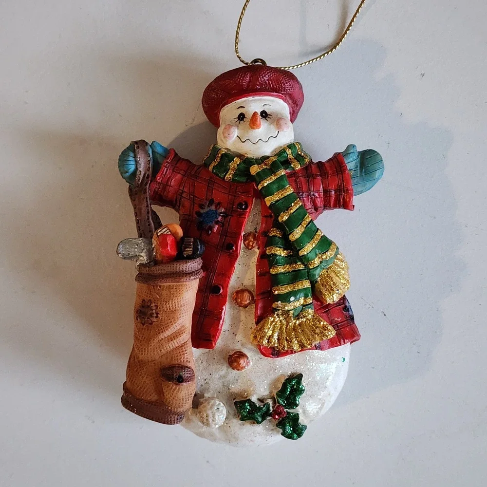 Snowman Golf Christmas Ornament Plaid Coat Holiday Decor Cute Cottagecore‎
